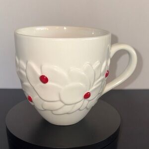 Starbucks Holiday Holly Flowers Mug 2004 Red White 3D Details